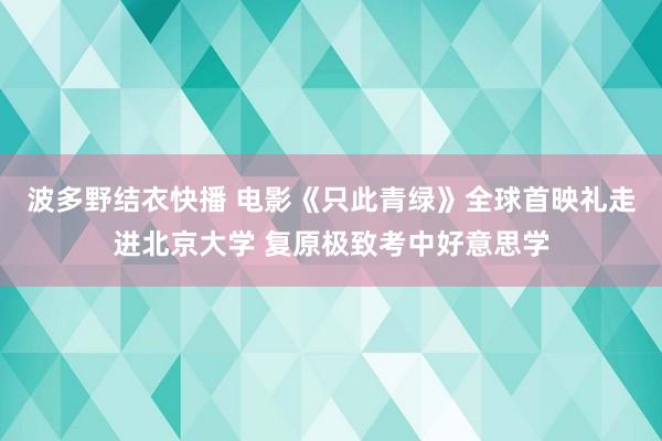 波多野结衣快播 电影《只此青绿》全球首映礼走进北京大学 复原极致考中好意思学