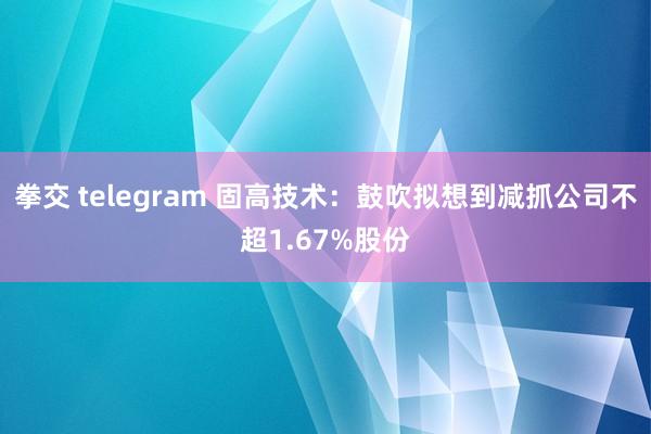 拳交 telegram 固高技术：鼓吹拟想到减抓公司不超1.67%股份