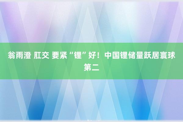 翁雨澄 肛交 要紧“锂”好！中国锂储量跃居寰球第二